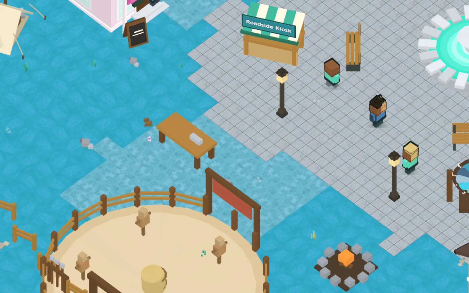 The armory ring with its training dummies, next to the campfire