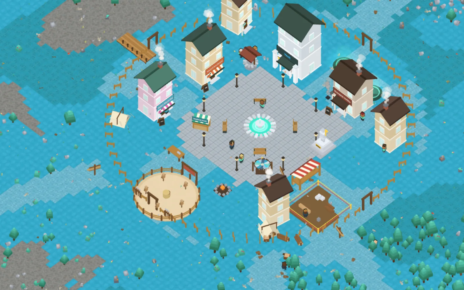Cinderhearth seen from above, ringed by the Kindling Wood